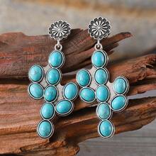 Creative Cactus Carved Turquoise Earrings Simple Retro  Jewelry Simple And Elegant, Suitable For Daily Wear Or Party Fashion Women's Earrings Jewelry Accessories Exquisite Gift For Women - F Model - View 8