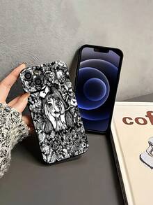 Funda para teléfono con un retrato doloroso y un diseño de enfermera envejecida, compatible con , , OPPO,  17,  16,  16 ProMax,  15,  15 ProMax,  14,  13,  12 y  11 Pro. Fabricada en TPU, ofrece protección a prueba de golpes. Regalo ideal para familiares, amigos, niños, cumpleaños, Halloween, Navidad, novios, novias y San Valentín. - Negro - Ver 3
