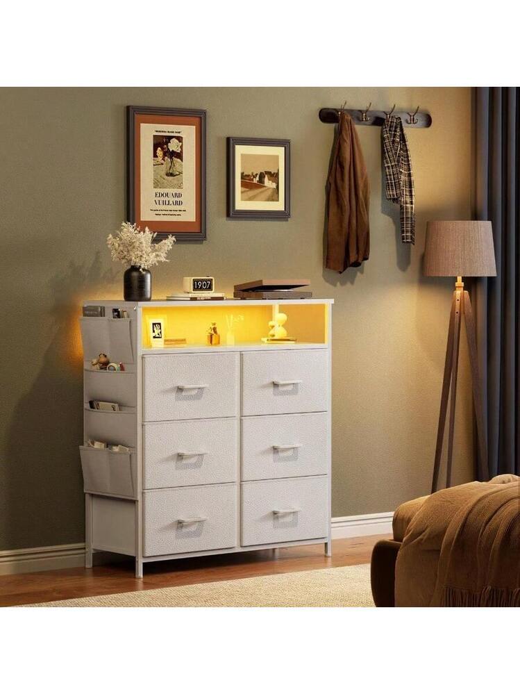 チェスト タンス リビング収納 洋服収納 木製天板とサイド収納ポケット