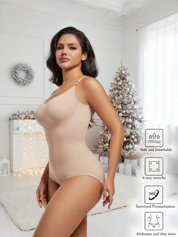 1PC Women' Seamless Sleeveless V-Neck Bodysuit Shapewear Tummy Control Push Up High Stretch