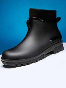 Women's Plus Size Fashion Short Rain Boots, Couple's Warm Lined Adult Rain Boots, Non-Slip Durable Thick Sole Rubber Shoes For Kitchen Work, Outdoor Car Washing, Camping, Fishing, Waterproof Beach, Solid Color Sports Outdoor Fuzzy Lining Rain Boots, Autumn/Winter - Black - View 9