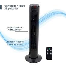 Ventilador de torre de 29 pulgadas con control remoto y función giratoria, ideal para refrescar espacios con estilo, eficiencia y comodidad. Su diseño vertical y compacto permite colocarlo fácilmente en salas, oficinas, dormitorios o estudios sin ocupar demasiado espacio. Equipado con múltiples velocidades y modos de ventilación, este ventilador se adapta a tus necesidades durante el día o la noche, ofreciendo una brisa constante y silenciosa. La función giratoria distribuye el aire de manera uniforme, creando un ambiente más agradable en todo el entorno. El control remoto facilita su operación desde cualquier punto de la habitación, brindando una experiencia práctica y sin interrupciones. Perfecto para quienes valoran el confort y el diseño contemporáneo, este ventilador combina estética, rendimiento y versatilidad en un solo producto. Transforma tu espacio en un oasis fresco y funcional con este aliado moderno. - Tipo de Enchufe A USA (110-127V) - Ver 3