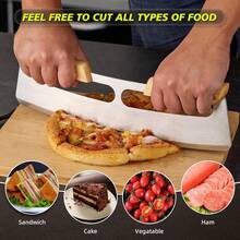 1pc Stainless Steel Pizza Cutter Rocker With Wooden Handle - Sharp, Durable Pizza Slicer With Protective Cover, Ideal Kitchen Tool For Home Chefs And Professionals, Pizza Accessory - Silver - View 4