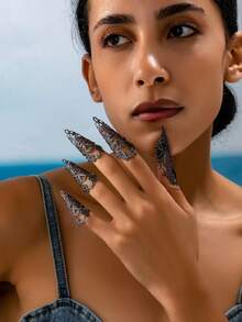 5pcs/Set Boho Style Exaggerated Nail Jewelry Rings Set For Women, Suitable For Party And Performance