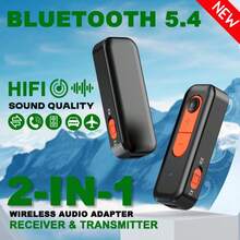 VAORLO 二合一蓝牙5.4音频接收器/发射器，3.5mm AUX接口，HIFI立体声车载音乐无线音频适配器，带麦克风，适用于电脑、电视、飞机扬声器、蓝牙耳机 - 彩色 - 查看 1