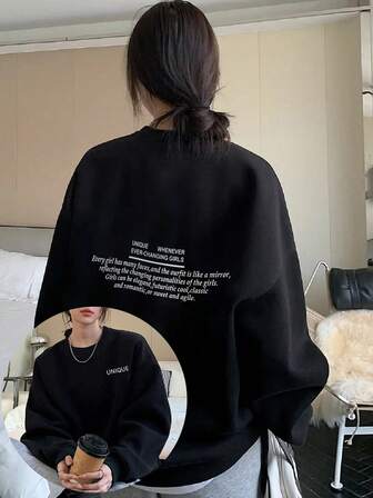 Women's Y2K Style Cotton Blend Contrast Color Letter Print Relaxed Fit Comfortable Casual Everyday Wear Crew Neck Sweatshirt