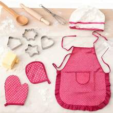 Kids Size Polka Dot Apron Set, Boys Girls Kitchen Game Interactive, Baking Cooking Costume, Pretend Play Cooking Birthday Party DIY Kitchen Toy