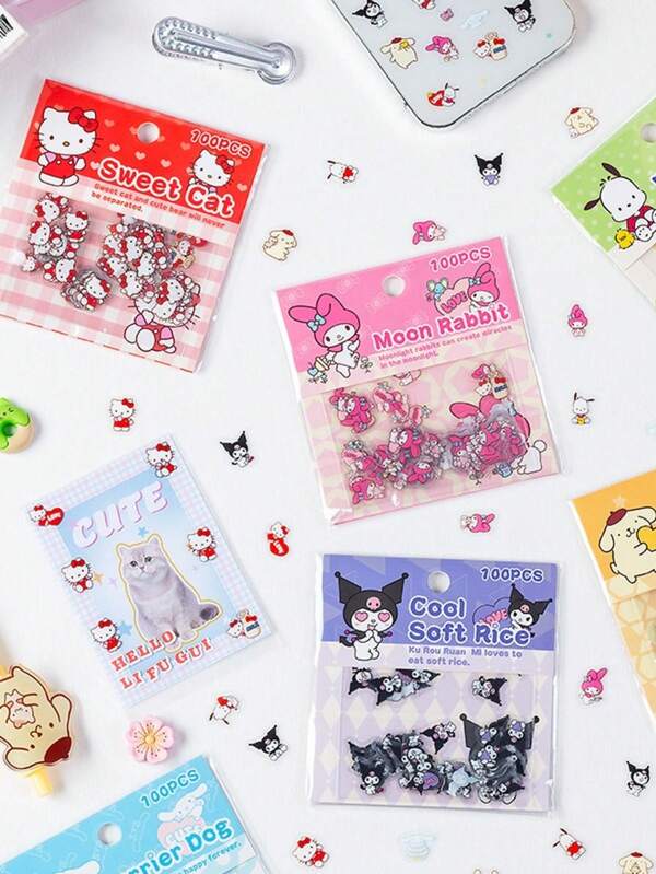 100 ملصق شفاف من سانريو كورومي، ملصقات تزيينية للدفاتر، ملصقات أظافر للفتيات