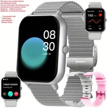 SGDDFIT 4.65cm Smart Watch For Women (Answer/Dial Calls), Smart Fitness Watch For Men - Call Integration, Multi Sports Modes, Wireless Call Smart Watch For Android And , Fitness Tracker, Sleep Monitoring, Step Caloric, Call Information Prompt, Multi-function Smart Watch, 1 Smartwatch With 1 Steel Watch Band And 2 Random Silicone Watch Bands - silbrig - Übersicht 1