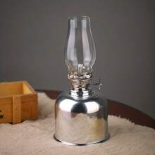 1 pieza Lámpara de aceite de metal vintage con mecha ajustable y perilla de control de combustible - Lámpara de queroseno con llama real de carbón/parafina para interiores/exteriores, camping - No se requiere (sin aceite de lámpara)