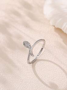 Nooxian 1件可调节开口戒指，镶嵌微镶锆石绿色蛇眼饰品，女士款 - 銀色 - 查看 8