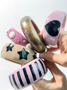 1件复古树脂手链，黑粉色，多元素星星和波点设计，时尚饰品，适合日常佩戴、购物和送礼。 - 多色A - 查看 8