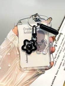 Transparent Card Protector, Creative Photo Card Holder Keychain, Transparent Bus Card Case, Made Of Acrylic Material, Resistant To Deformation And Wear, Lucky Star Pattern, With Spring Cord And Decorative Elements, Versatile Use - Multicolor - View 6