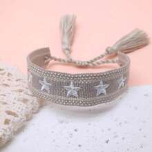 1pc Handmade Embroidered Pentagram Bracelet - Grey - View 6