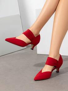 Women's Kitten Heel Pumps Pointed Toe Low Heel Dress Shoes For Work & Weddings, Slip-On Closed Toe Bridal Party Shoes - Đỏ - Xem 1