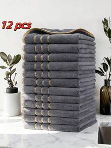 12 قطعة مجموعة مناشف مربعة مخططة باللون الذهبي 35سم*35سم، مجموعة مناشف مربعة كبيرة ذات خطوط عريضة بأداء تكلفة عالي جدًا، فائقة الامتصاص، وظيفة إزالة البقع والتجفيف - متعدد الألوان - مشاهدة 2