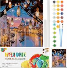 EstiloRUISTLI Paint By Numbers 40 * 50Cm,Con Pinturas AcríLicas Y Lienzo Para Pintar,Pintura Por Numeros Para Adultos Y NiñOs,Noche Estrellada/Girasol/Elefantes/Gatos/PríNcipe/Paisaje De Luces/NiñA PinturaVersióN Mejorada - F-Luces nocturnas - Ver 13