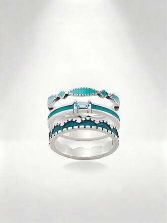 1 pieza Anillo de piedra verde plateado STYLEVER, anillo rómbico de material de cobre, regalo de vacaciones para damas, uso diario, regalo de Navidad