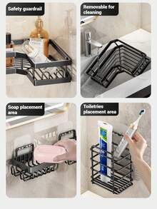 5/Piece Set Bathroom Storage Rack, Including Corner Shower Rack, Wall-Mounted Soap Dish, Shampoo Rack And Soap Dish, Suitable For Home Bathroom Decoration, Black Bathroom Storage Rack, Shampoo Rack, Bathroom, Bathroom Accessories, Bathroom Decoration