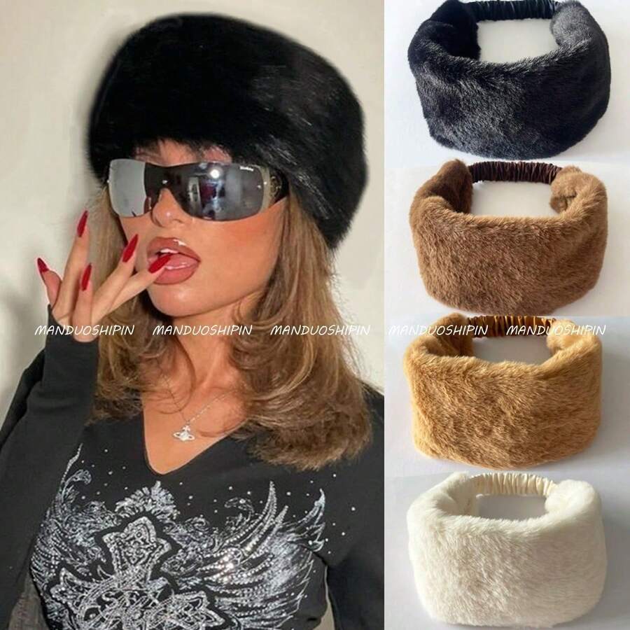 Winter Lifesaver! European And American  Faux Rabbit Fur Wide Headband, In Stock For Fast Delivery | Soft Fufu Plush, Super Warm, Elastic Without Tightness | Windproof And Ear-Protecting + Stylish Appearance, Suitable For Bare-Faced, Commuting, Or Dating | Fake Rabbit Fur Texture Looks Luxurious, Not Cheap, Instantly Turning You Into A Chic Beauty. This Winter's Warmth And Fashion All Depend On It! - trắng - Xem 1