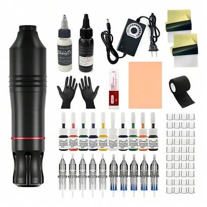 Maquina para Tattoos Kit Completo, Kit para Tattoos Profesional para Tattoos, Tattoo Kit con Fuente de Alimentación y 10 Colores de Pigmentos para Tattoo