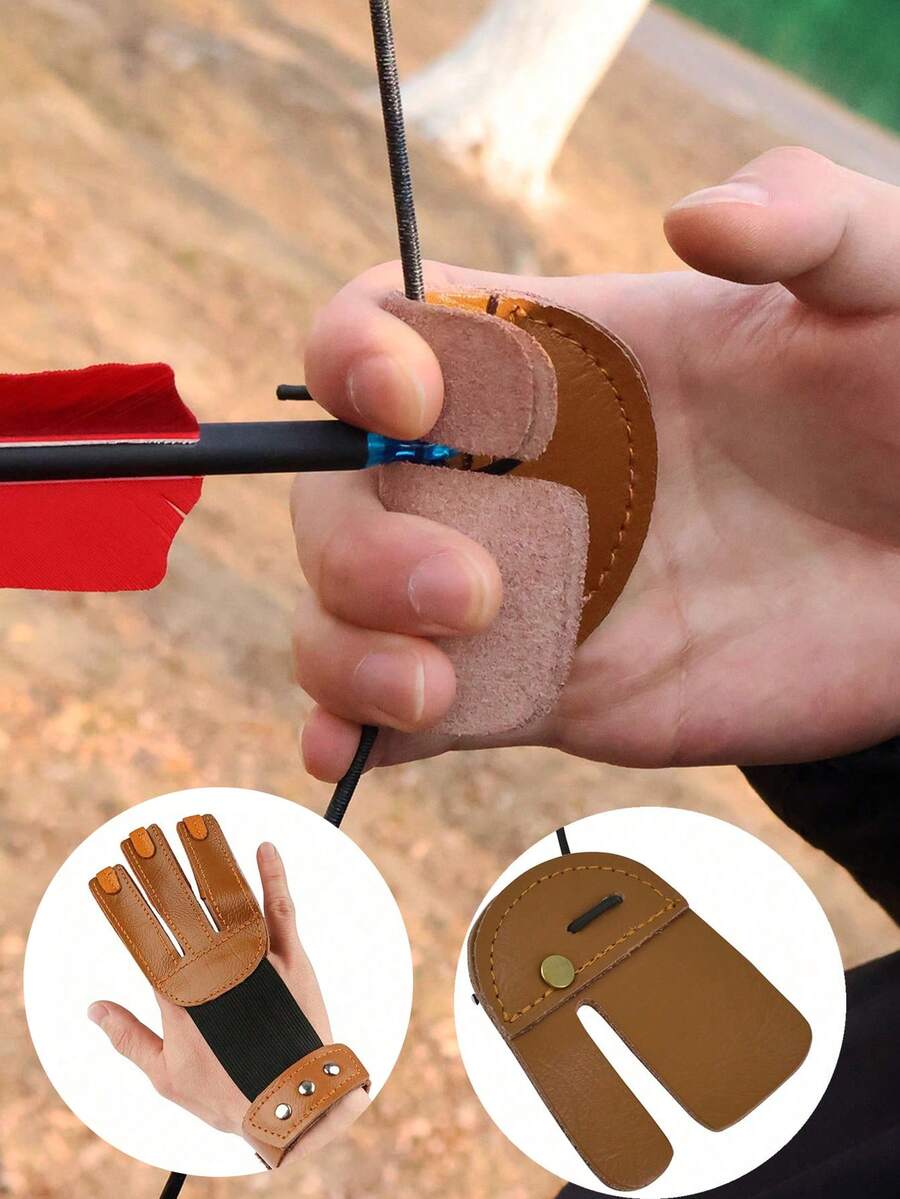 1pc Outdoor Hunting Archery Accessory Leather Finger Guard & Palm Protector, 2/3 Finger Traditional Recurve Bow Competition Protective Gear, Protects Fingers & Palm From Friction, Essential Accessory For Outdoor Archery Practice & Competition - Multicolor - View 1