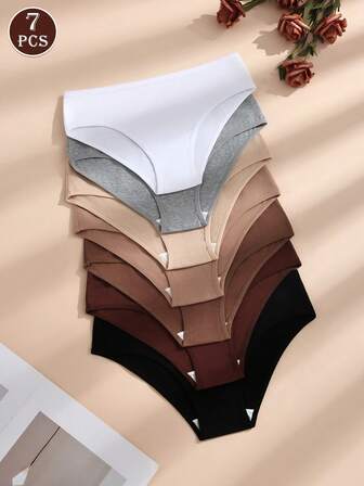 Paquete de 7 bragas de mujer de unicolor Merrald de talle bajo, cómodas y transpirables bragas de algodón elástico tipo hipster