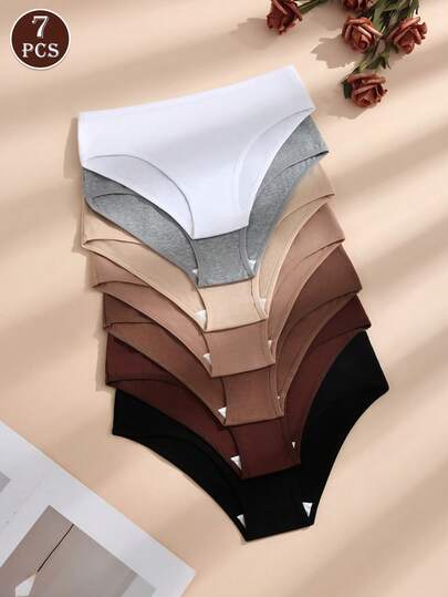 Paquete de 7 bragas de mujer de unicolor Merrald de talle bajo, cómodas y transpirables bragas de algodón elástico tipo hipster