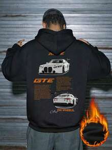 Racing Enthusiast Essential! Men's Casual Racing Culture Element Printed Hoodie, Autumn/Winter - màu đen - Xem 4