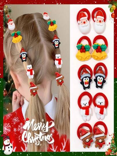 10-Piece Children's Girl's Cute Christmas Hair Band - Santa Claus, Christmas Elk, Christmas Tree And Snowman Gift Design. Suitable For Christmas And New Year Hair Accessories Gifts For Girls, Suitable For Daily Festivals And Party Decorations