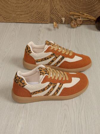 Women's Casual Sneakers, Retro Flat Buckle Design, Low-Top Lace-Up Trainers, Suitable For Daily Wear, All Seasons