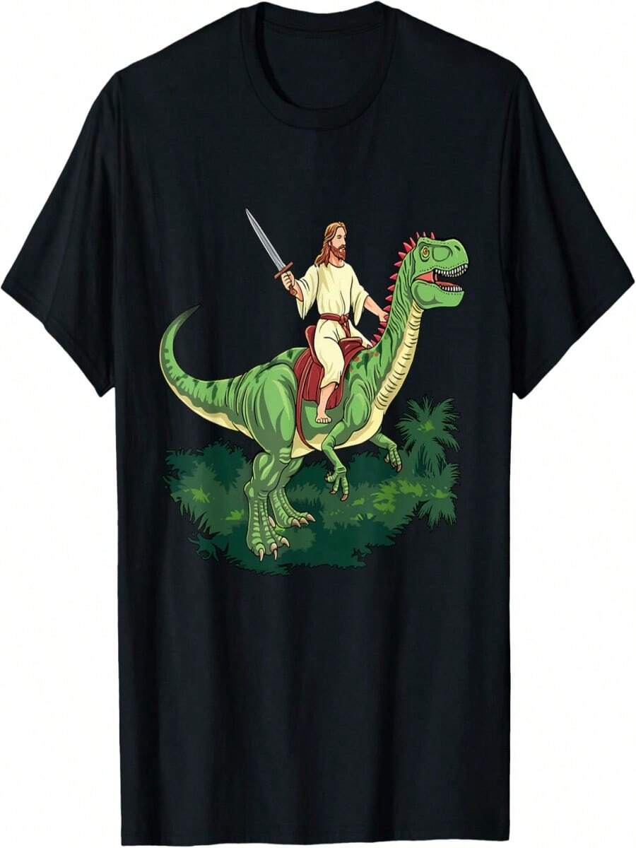Jesus Rides Dinosaurs T-Shirt - Black - View 1
