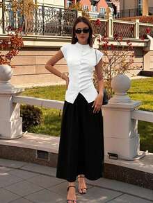 FOR BEAUTY Spring And Summer New White Round Neck Button Folding Placket Short Sleeved Knitted Cardigan Women's Slim Fit Daily Casual Commuting Thin Sweater White Tops