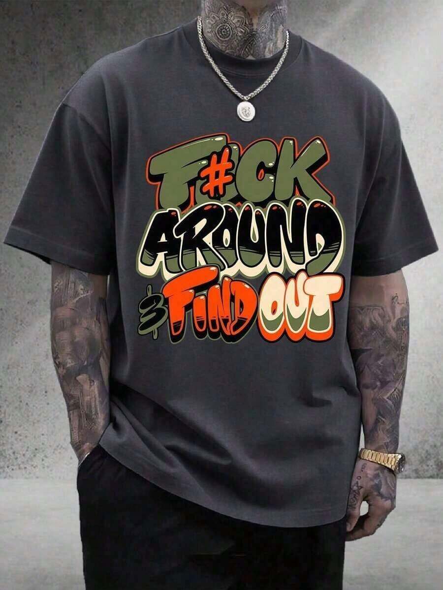 1Pcs 2026 F@K Around & Find Out Graphic Tee,180G Cotton Graffiti Print Short Sleeve Crop Top Summer Streetwear Gift - 灰色 - 查看 1