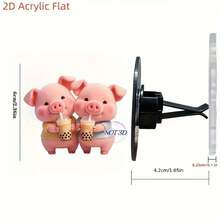 Kẹp trang trí lỗ thông gió ô tô hình chú heo hồng dễ thương 2D phẳng, "Không mùi", kèm hai miếng bọt biển không mùi, nước hoa ô tô, không mùi, đồ trang trí hoạt hình sang trọng bằng acrylic phẳng 2D, phụ kiện nội thất ô tô thời trang - Một cỡ - Xem 7