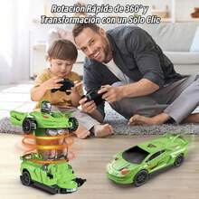 Coche de Control Remoto Transformable en Robot, Coches RC con Luces 2,4 GHz, Escala 1:18 Rotación de 360 °   Juguetes Robot, Regalos de Cumpleaños para Niños (Verde Claro) - Verde claro - Ver 2