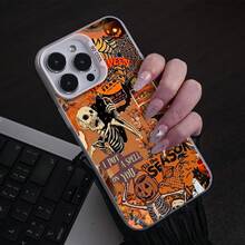 Silver phone case for 11 12 13 14 15 16 16 Pro Max with retro Halloween collage durable color and easy to clean funda de teléfono plateada diseño retro Halloween collage colores durables fácil limpieza carcasa moda protección móvil regalo fiesta - Plateado - Ver 2