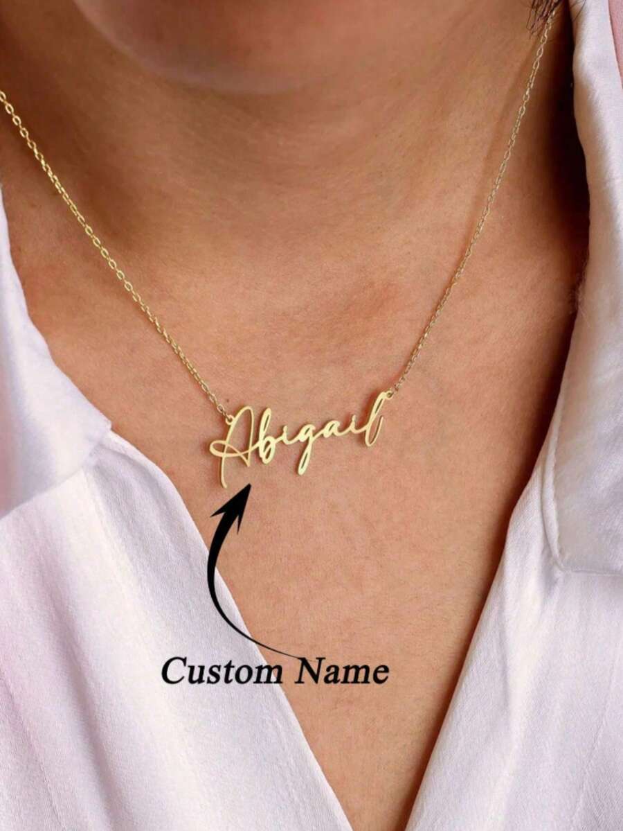1 Piece Customized Name Necklace, Fashionable Valentine's Day Jewelry, Personalized Stainless Steel Name Pendant Necklace, Customized English Name Letter Necklace, Christmas Gift, Unique Customized Gift - Multicolor - View 1