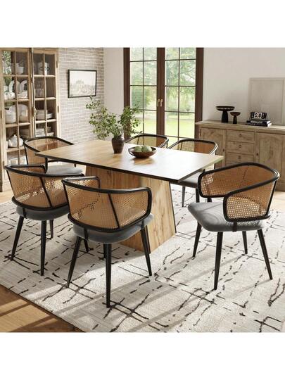 Dining Chairs, Chairs Rattan Backrest, Fluwelen Cushion Seat, Com Tafel Breathable, Moderne Restaurants, Living Rooms Cafes
