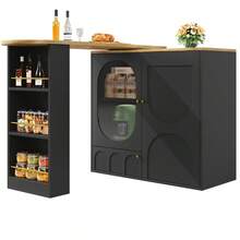 Mmm 360° Rotating Bar, Standing Table (138 X 39 X 102 Cm Frame), Coffee Bar Unit, Rotating Dining Counter With Storage, Kitchen Island, Three Doors With Shelves In Doors, Dividers, White/Black