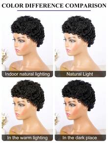 Pixie Cut Wigs Synthetic Short Pixie Cut Wigs For Black Women Curly Wave Glueless Short Layered Pixie Cut Curly Wigs With Bangs Natural For Daily Use - 彩色 - 查看 7