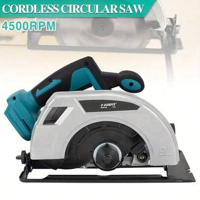 [Machine ONLY] JUSFIT 7 Inch Brushless Electric Circular Saw Cordless High Power Multifunctional Carpentry Woodworking Accessory Wood Board Machine (Battery Not Included)