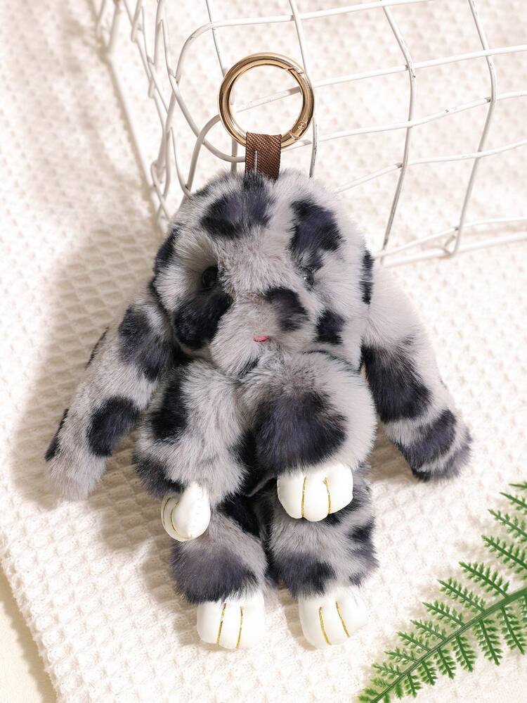 1pc Plush Leopard Print Bunny Faux Fur Ball Keychain Car Pendant Accessory Car Accessories Bag Charm School Christmas Gift Ideas Bag Accessories Lanyards With Id Holder Car Accessories Bag Charms