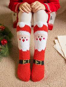 1Pair Women Fuzzy Socks, Cartoon Santa Claus, Elk And Snowman Patterns Mid-Calf Socks Thick Warm Comfortable Christmas Party Gifts Women Socks - Multicolor - View 10