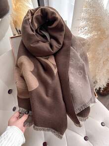 1 chiếc khăn choàng cổ giả cashmere họa tiết cỏ bốn lá tối giản, ấm áp dành cho nữ, thích hợp cho phòng điều hòa, phụ kiện giữ ấm cổ thời trang đa năng cho mùa thu/đông, món quà lý tưởng cho trang phục, đi biển, kỳ nghỉ. - Cà phê nâu - Xem 2