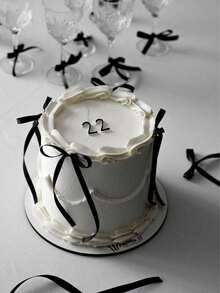 20pcs Bow Ribbon Cake Decorations, Black Silk Cake Skirt, Graduation Ceremony Cake Toppers, Decorate Your Cake, Birthday Party Tabletop Decor