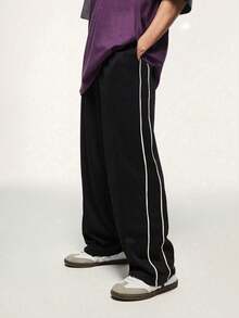 1 pieza Pantalones rectos casuales y deportivos de unicolor, estilo minimalista hip hop para adolescentes - Negro - Ver 7