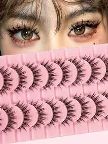 10 أزواج من رموش المانجا ذات الشريط الأسود، رموش مستعارة طبيعية متشابكة ناعمة، مثالية للتنكر والتمثيل، قابلة لإعادة الاستخدام