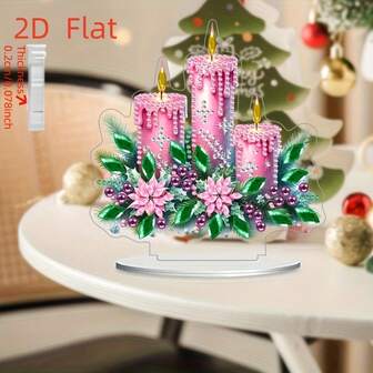 2D圣诞蜡烛钻石画套装，5D DIY异形亮片钻石画马赛克工艺品，手工工艺品礼品，桌面装饰艺术品，钻石图案无需画框即可增添装饰乐趣。