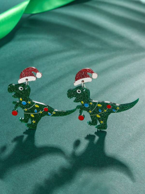 1 Pair Fashionable Christmas Cute Dinosaur Acrylic Dangle Earrings, Women's Earrings, Accessories Suitable For Party, Holiday Wear, Gift For Friends, Women's Jewelry